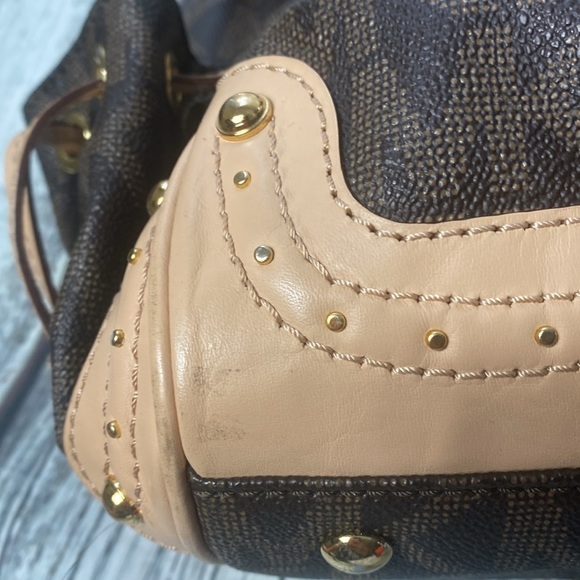 Michael Kors Brown Logo Canvas Satchel Tote with Leather Trim gold-tone hardware - Picture 7 of 16